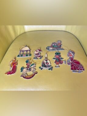 Vintage Kurt Adler Stained Glass Style Christmas Ornaments Lot Ice Skater Sleigh